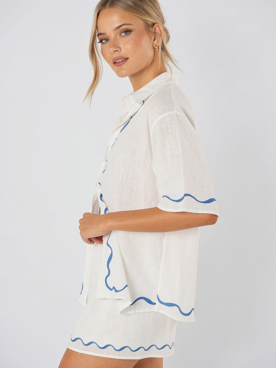 Ensemble Lin Été Femme Chemise Shorts - 23