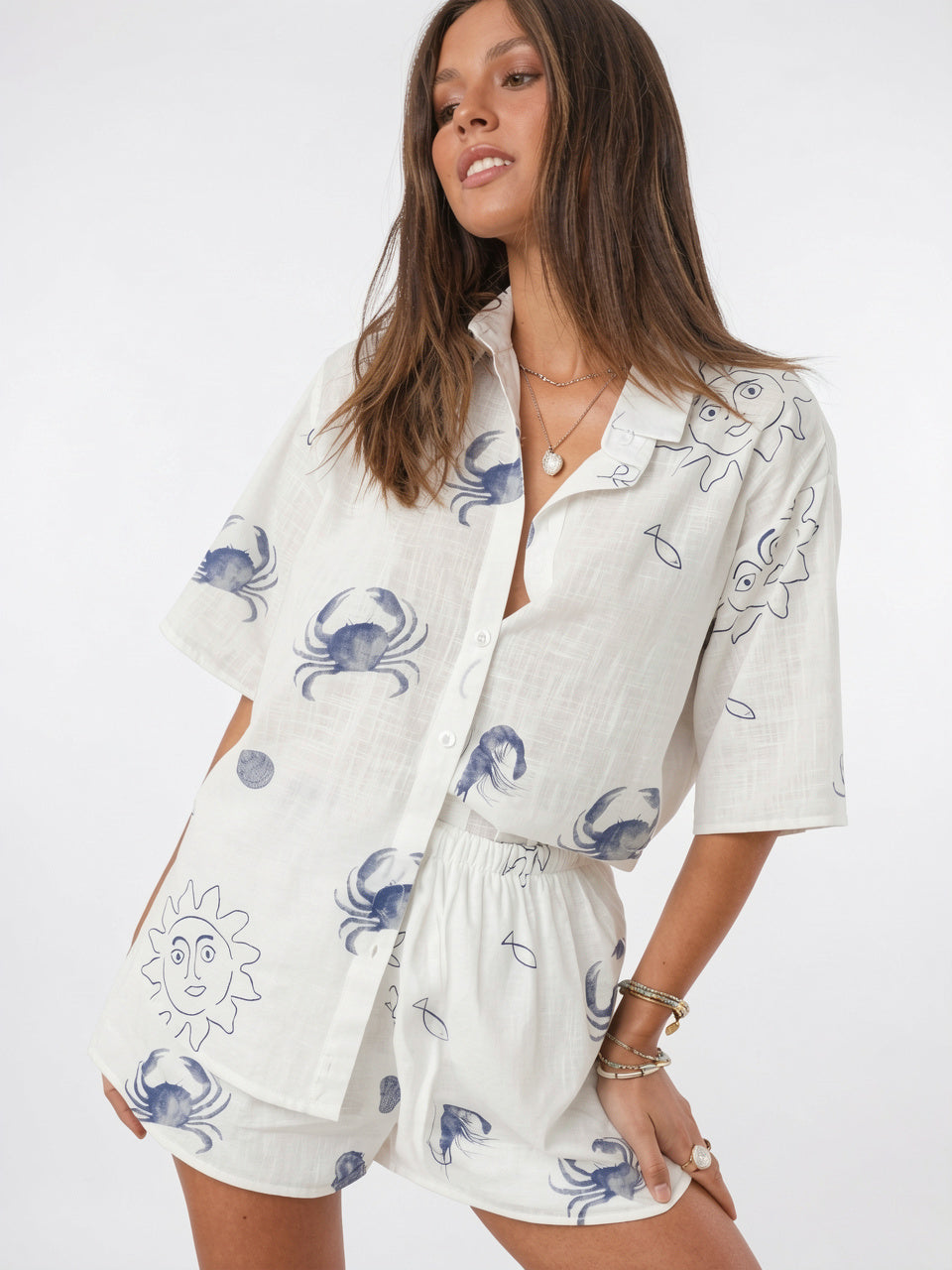 Ensemble Lin Été Femme Chemise Shorts - 37