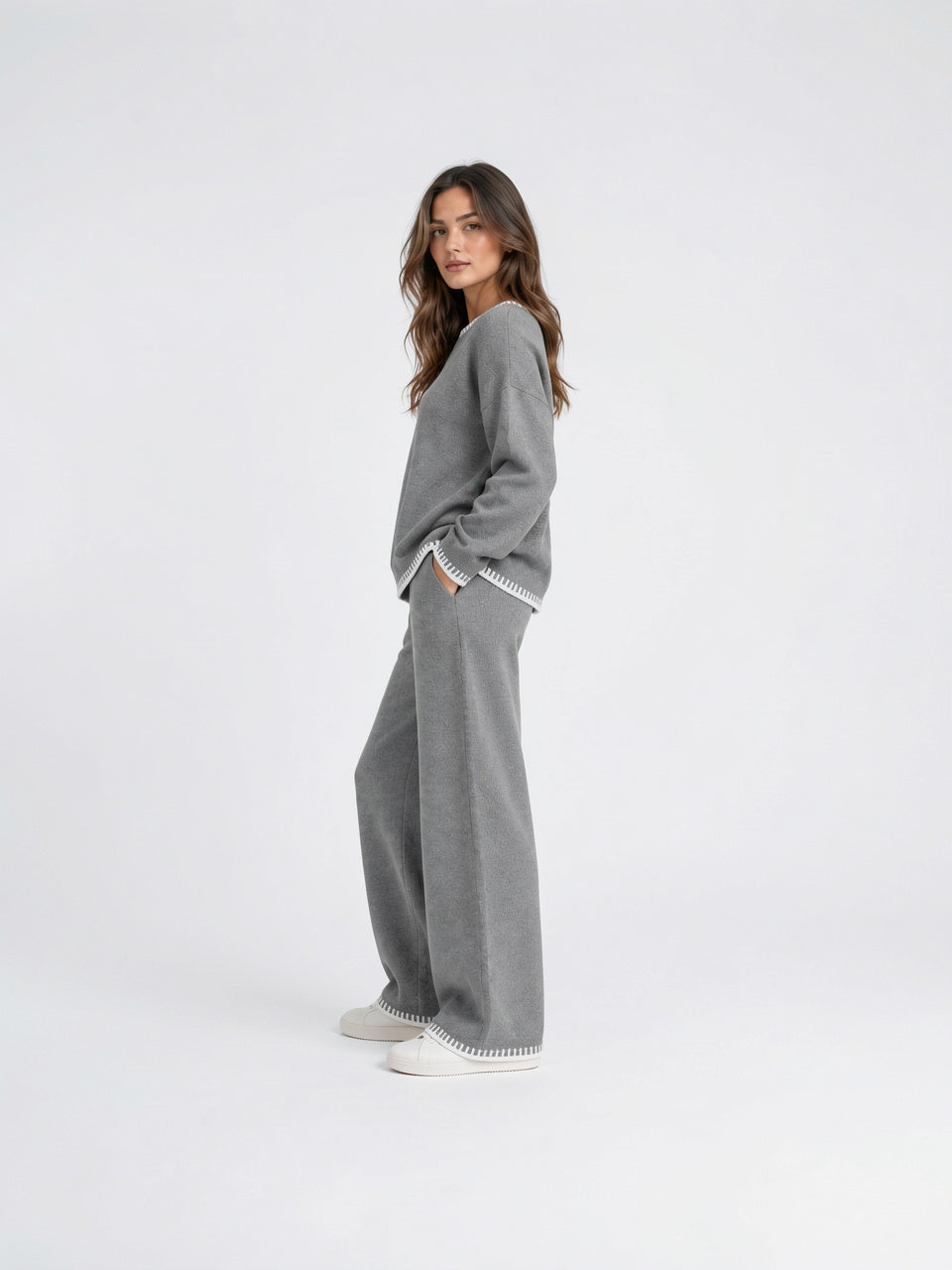 Ensemble Maille Femme Décontracté Pull Pantalon Palazzo - 2