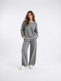 Ensemble Maille Femme Décontracté Pull Pantalon Palazzo - Gris S