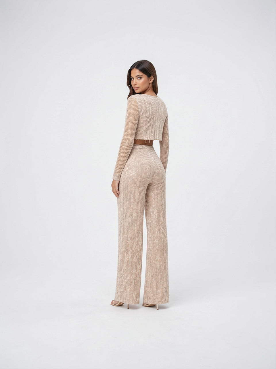 Ensemble Paillettes Crop Top Tenue Soirée Pantalon Large - 4