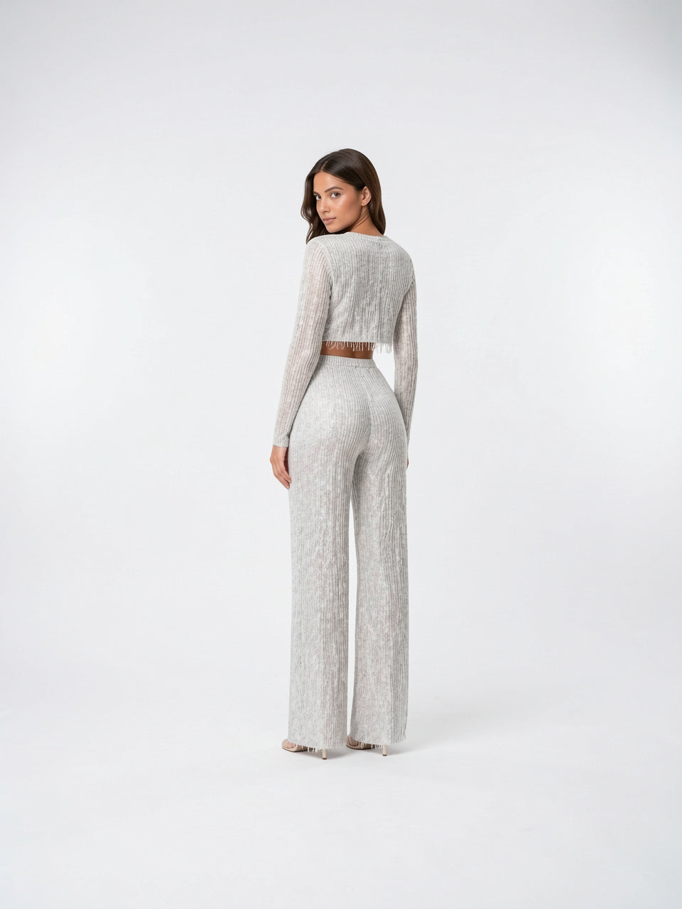 Ensemble Paillettes Crop Top Tenue Soirée Pantalon Large - 6