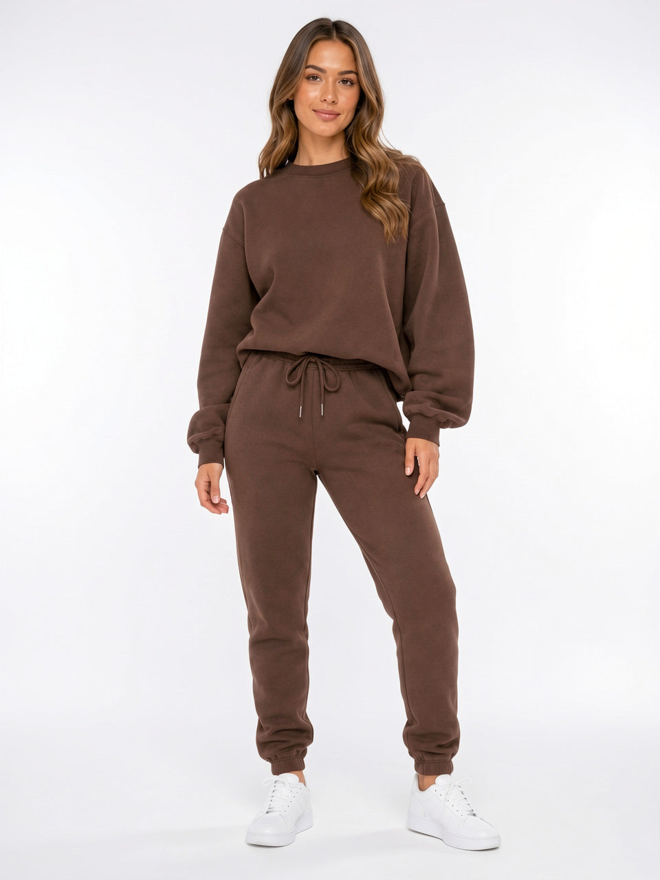 Ensemble Survêtement Femme 2 Pièces Sweat Oversize Jogger - Marron Chocolat S