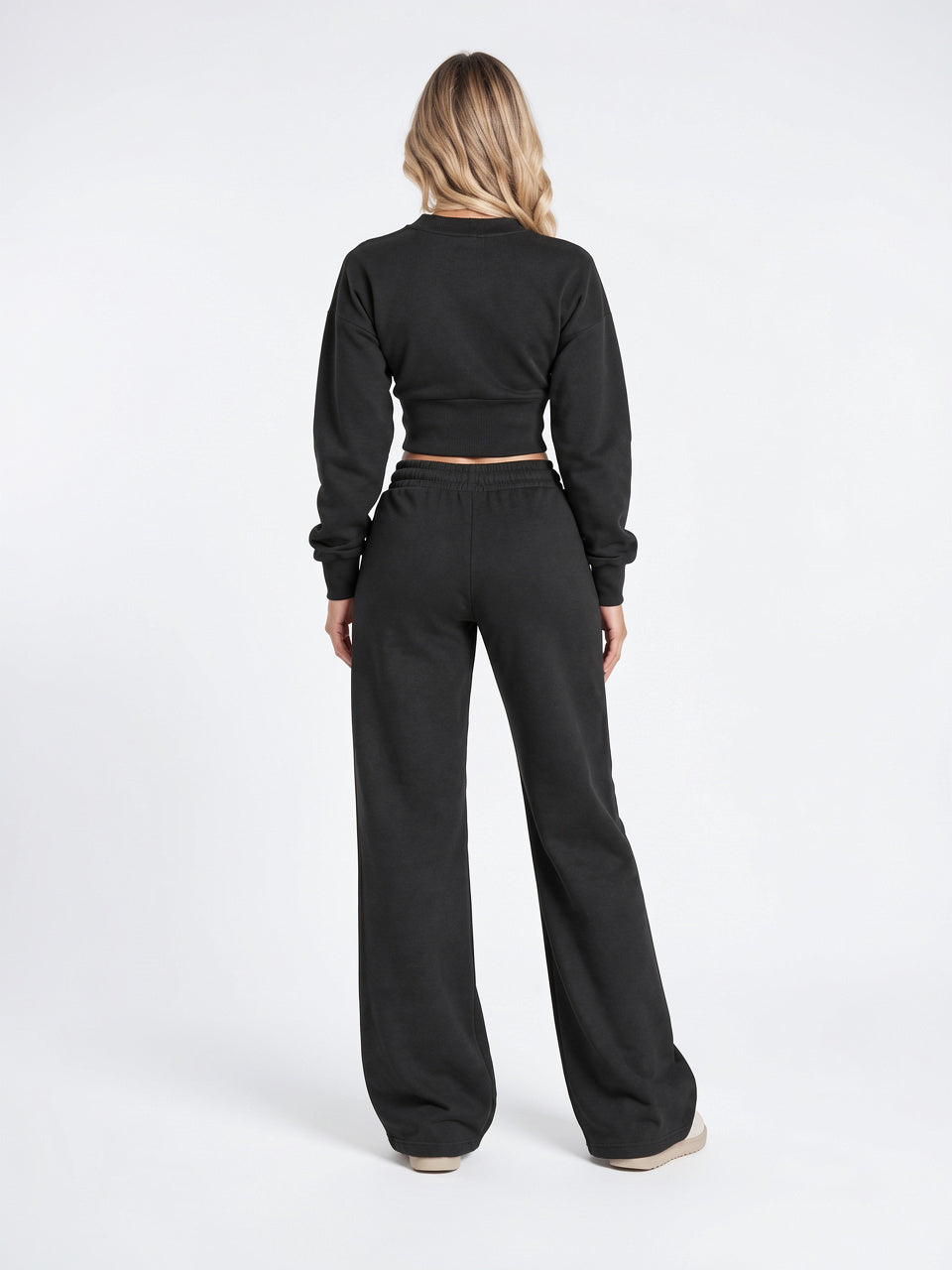 Ensemble Survêtement Molleton Zippée Courte Femme Pantalon Large - 2