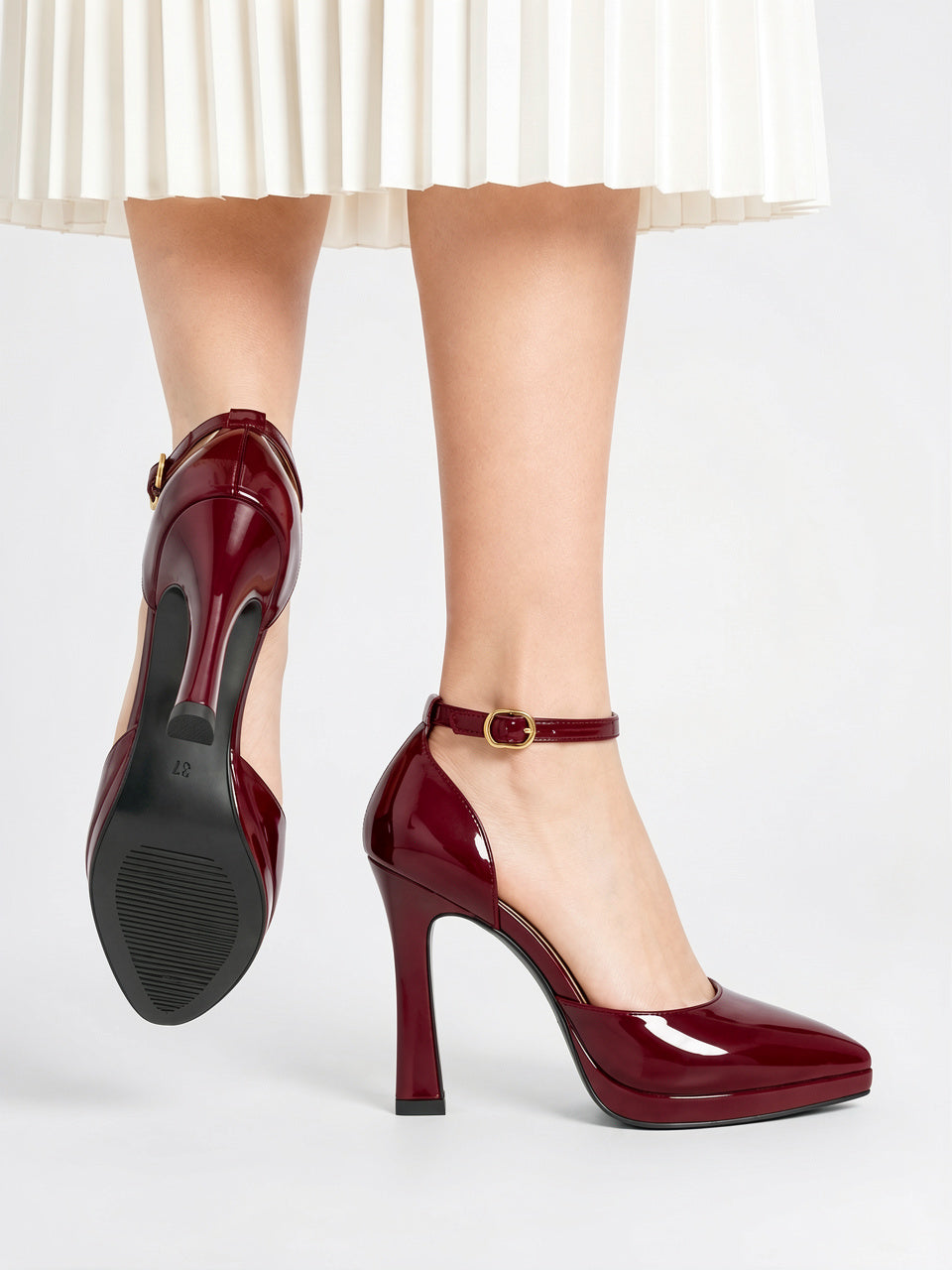 Escarpins Cuir Bride Cheville Femme Talon Pointu Classique - 3