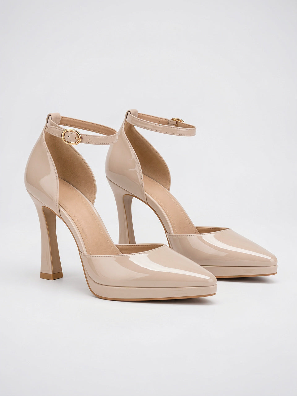 Escarpins Cuir Bride Cheville Femme Talon Pointu Classique - Beige EU 36 / US 5 / UK 3.5
