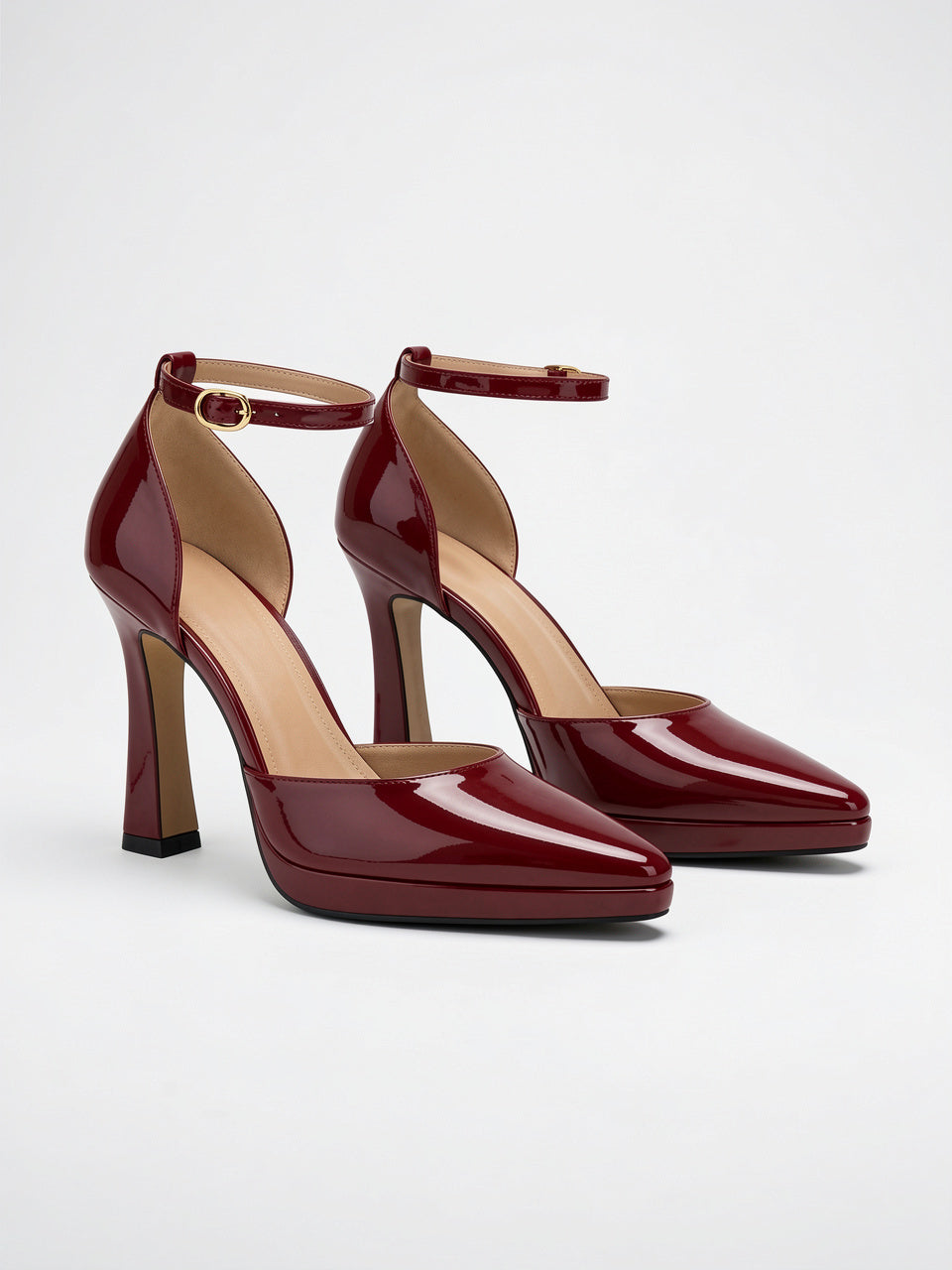 Escarpins Cuir Bride Cheville Femme Talon Pointu Classique - Rouge EU 36 / US 5 / UK 3.5