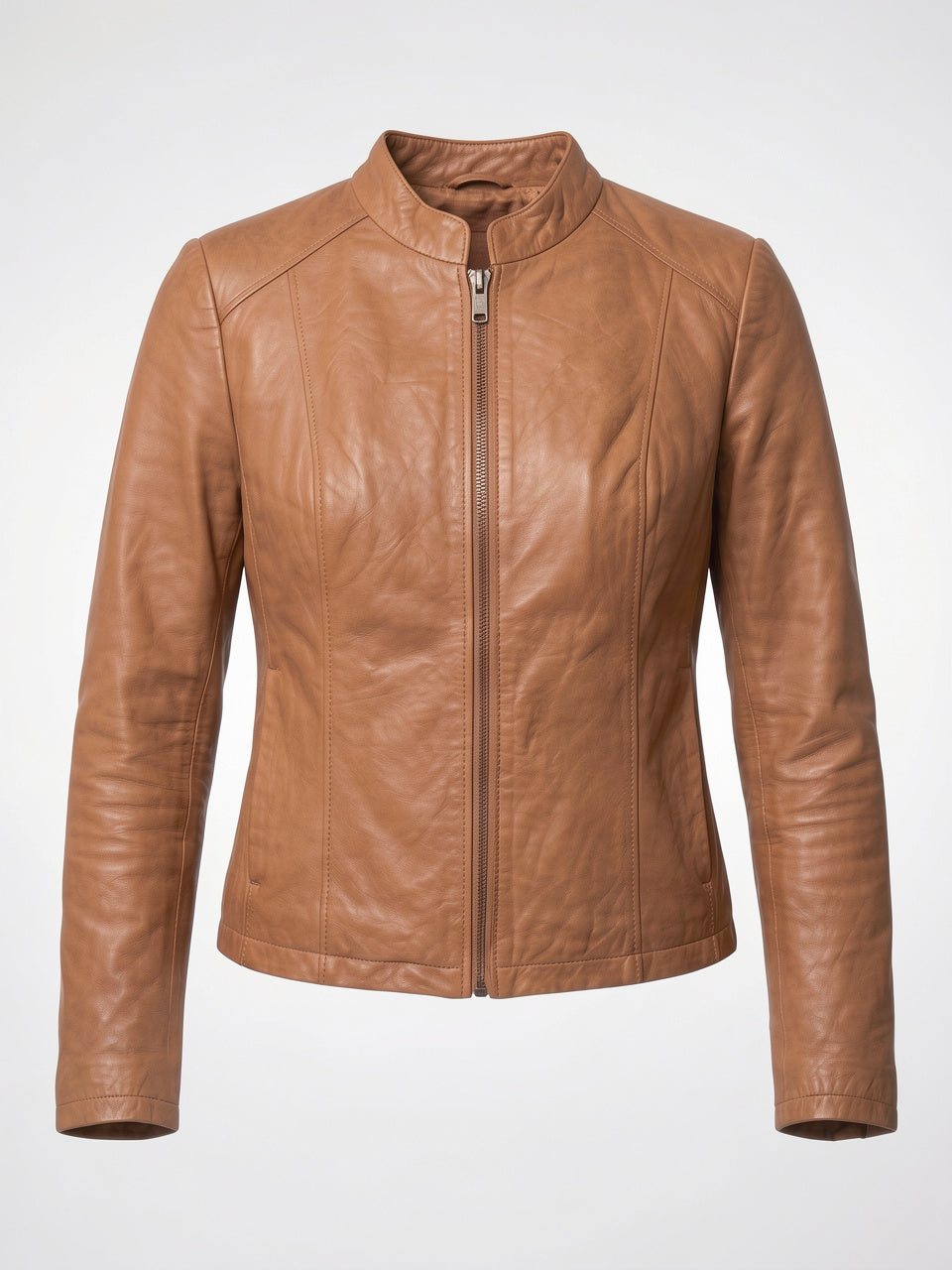 Femme Biker Courte Zippée Col Montant Veste Cuir - 4