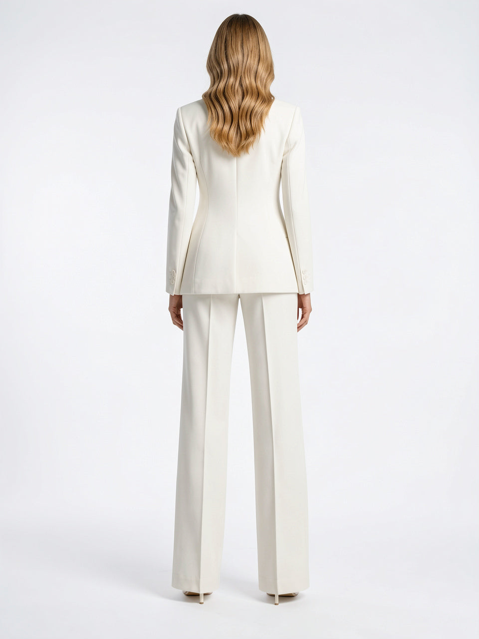 Femme Blazer Ajusté Bureau Pantalon Large Ensemble Tailleur - 2