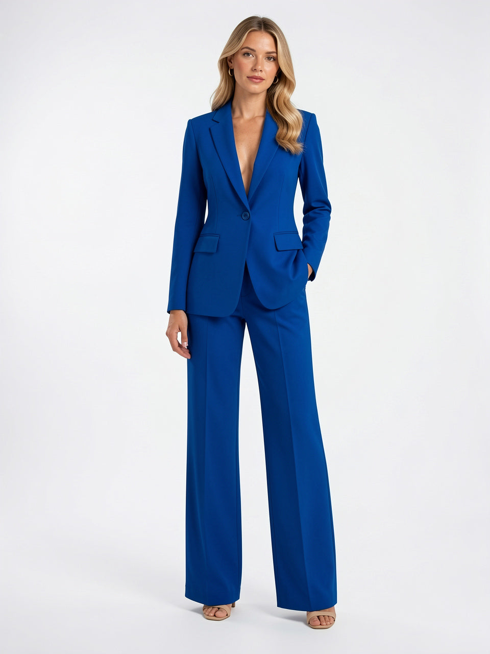 Femme Blazer Ajusté Bureau Pantalon Large Ensemble Tailleur - 5