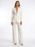 Femme Blazer Ajusté Bureau Pantalon Large Ensemble Tailleur - Blanc XS