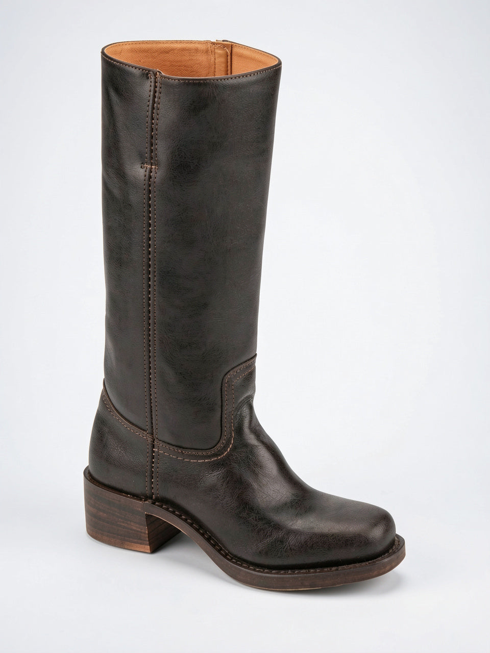 Femme Bottes Cuir Végan Hautes Genou Talon Bloc - 7