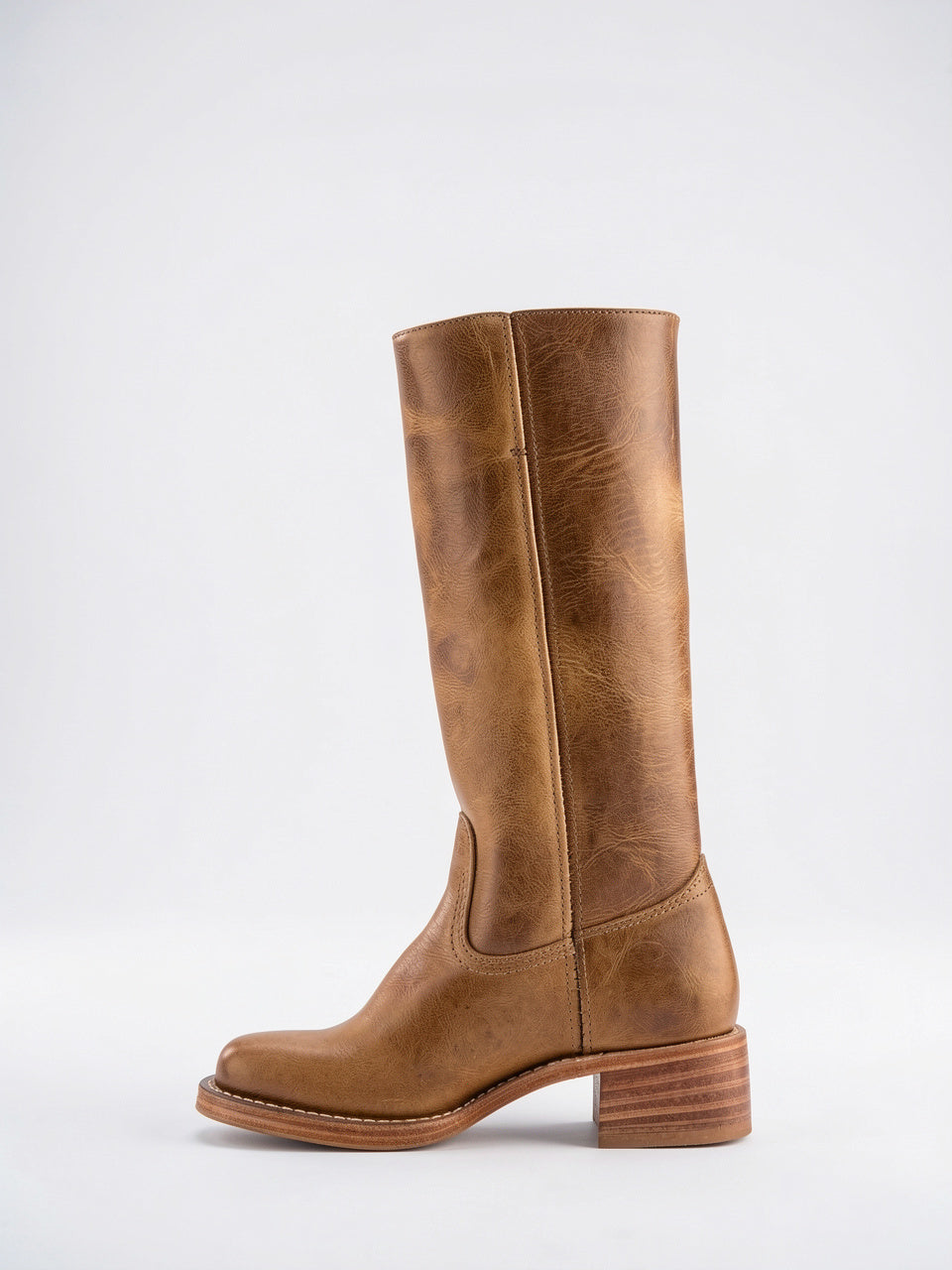 Femme Bottes Cuir Végan Hautes Genou Talon Bloc - Marron EU 36 / US 5 / UK 3.5