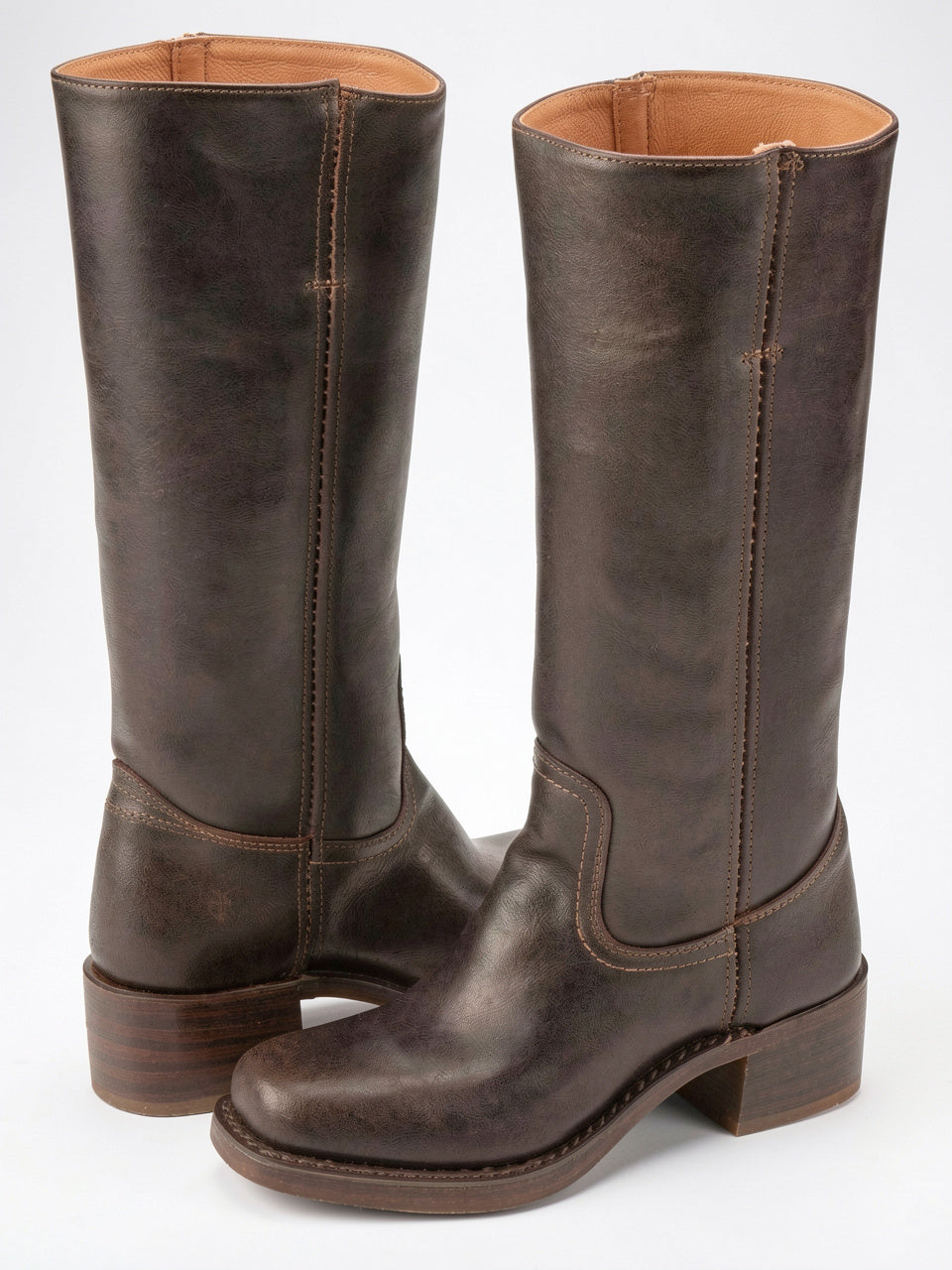 Femme Bottes Cuir Végan Hautes Genou Talon Bloc - Marron Foncé EU 36 / US 5 / UK 3.5