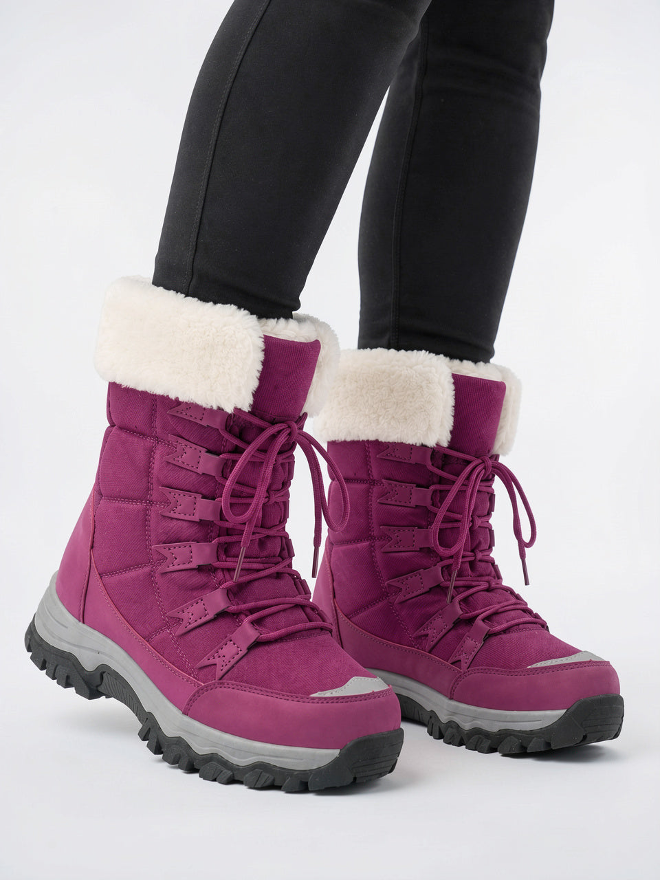 Femme Bottes Neige Lacées Fourrure Mi-Mollet Hiver - 3