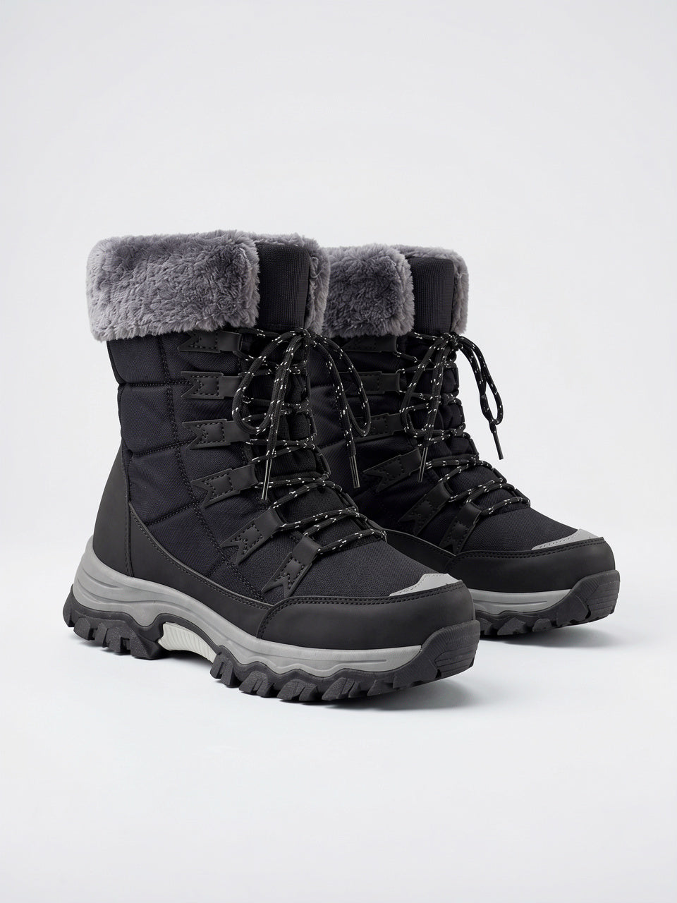 Femme Bottes Neige Lacées Fourrure Mi-Mollet Hiver - Noir EU 34 / US 3 / UK 1.5