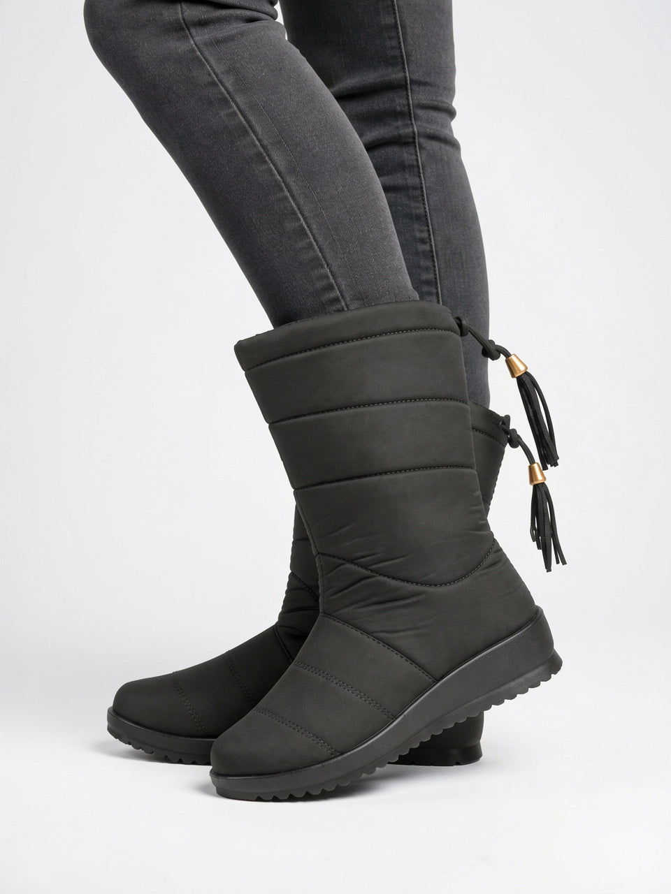 Femme Bottes Neige Matelassée Rembourrée Mi-Genou Hiver Plateforme - 1