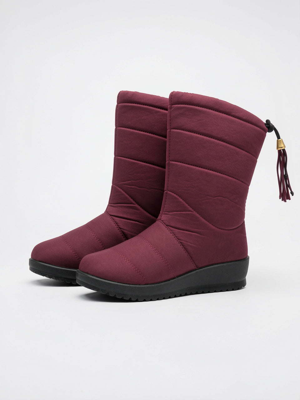 Femme Bottes Neige Matelassée Rembourrée Mi-Genou Hiver Plateforme - Bordeaux EU 35 / US 4 / UK 2.5