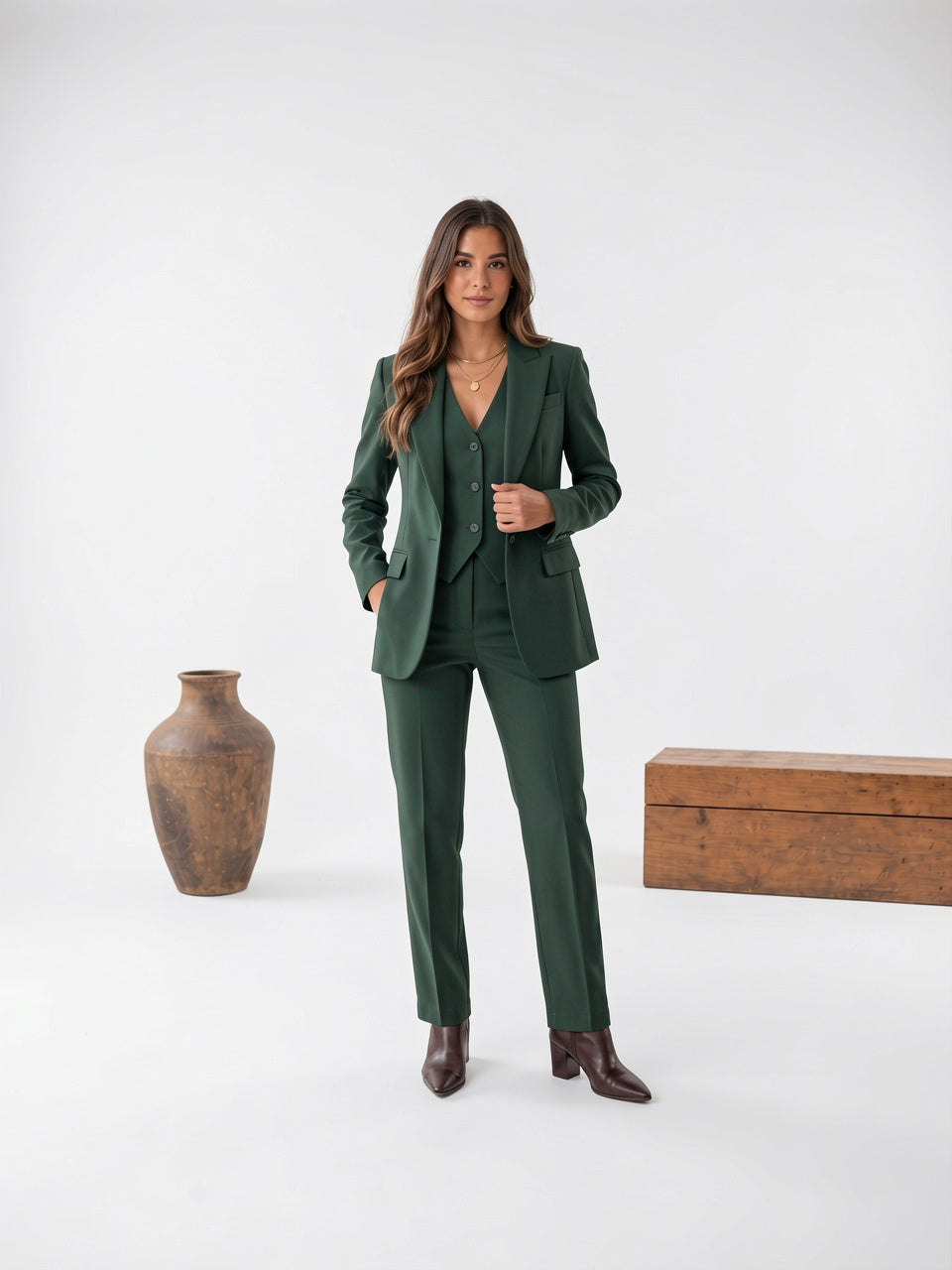 Femme Costume 3 Pièces Tailleur Gilet Pantalon - 7