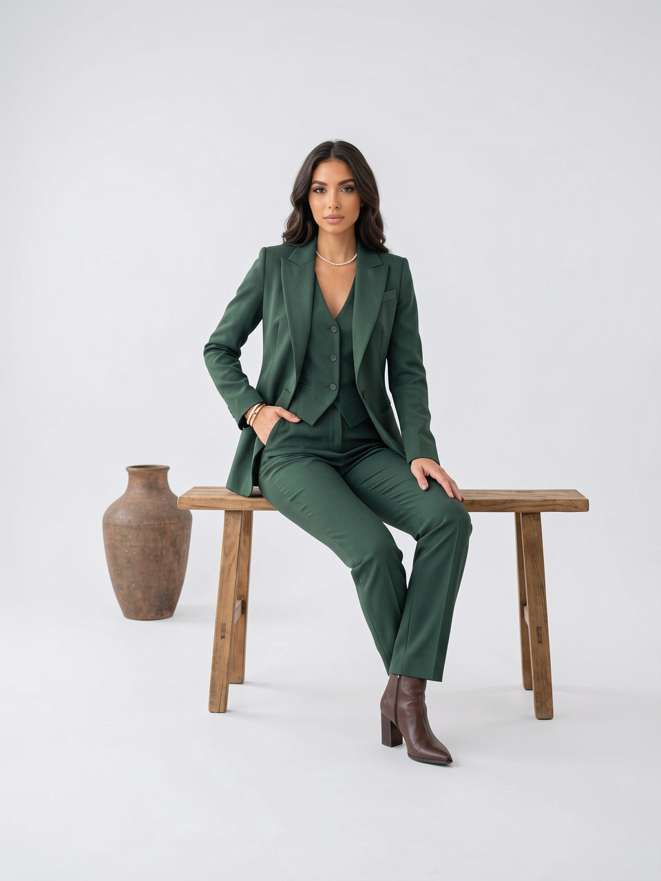 Femme Costume 3 Pièces Tailleur Gilet Pantalon - 8