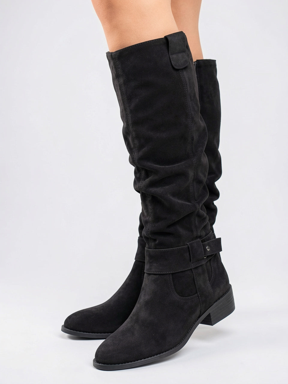 Femme Daim Bottes Genou Talon Épaisse - 2