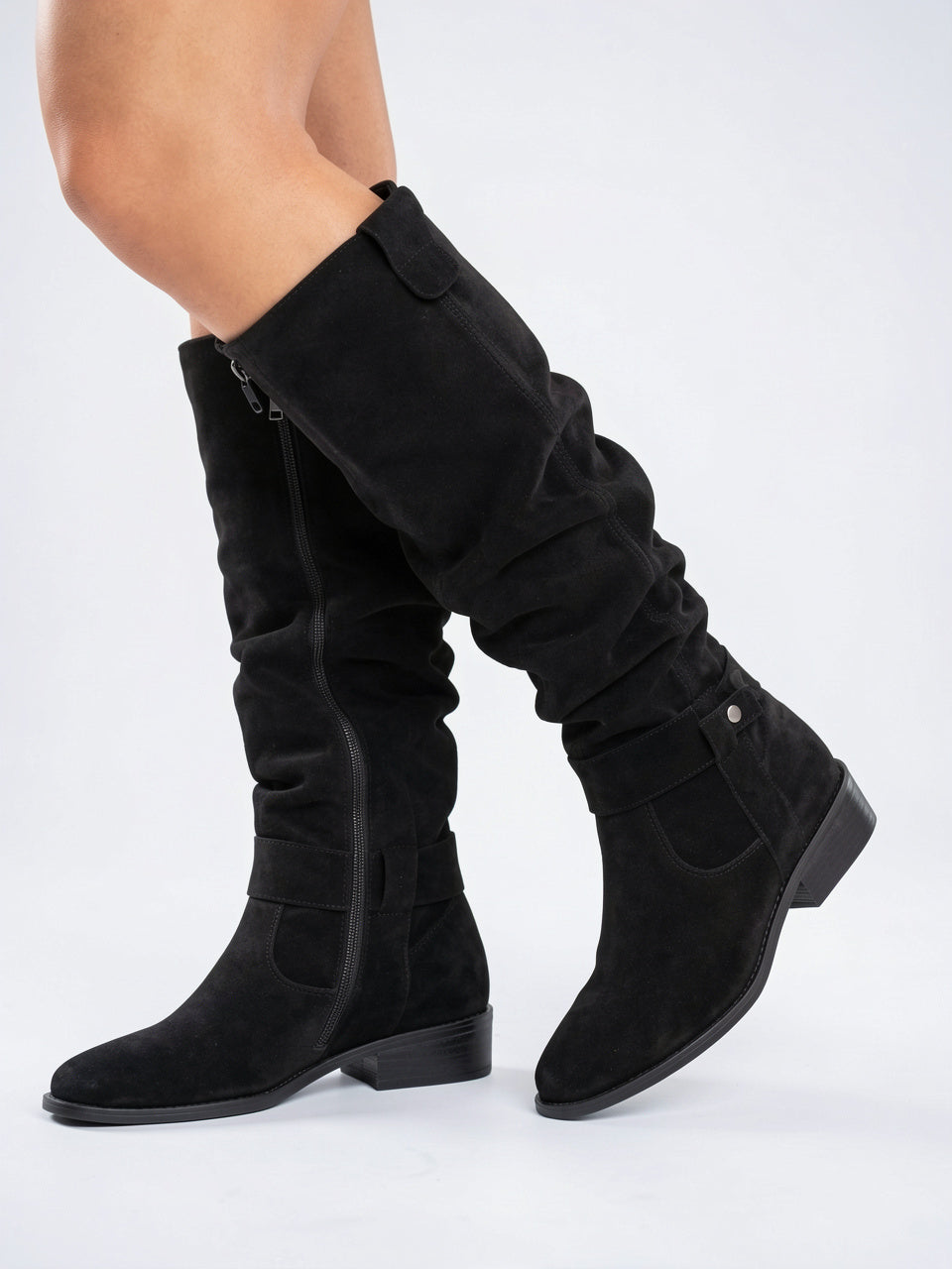 Femme Daim Bottes Genou Talon Épaisse - 3