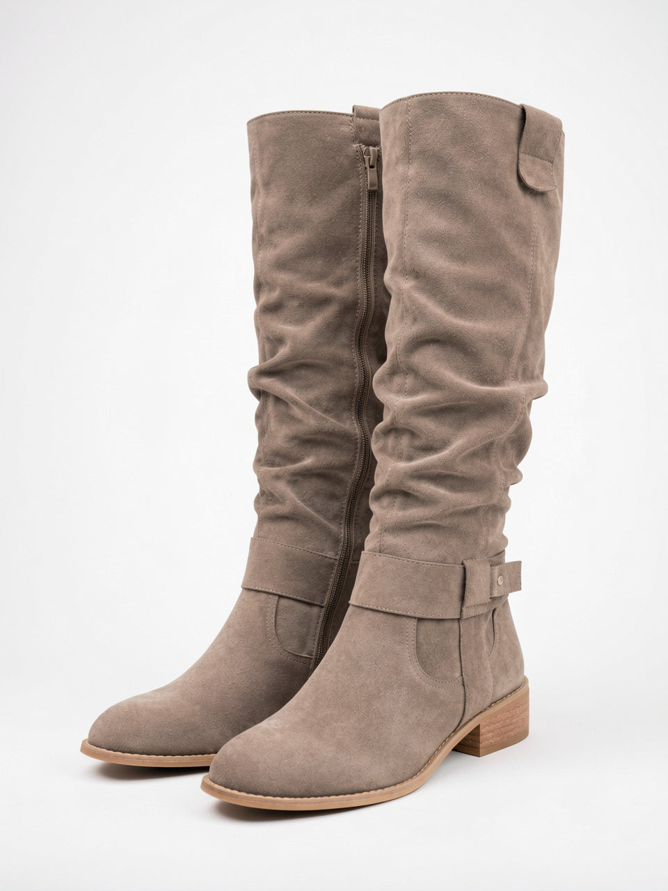 Femme Daim Bottes Genou Talon Épaisse - Gris EU 34 / US 3 / UK 2