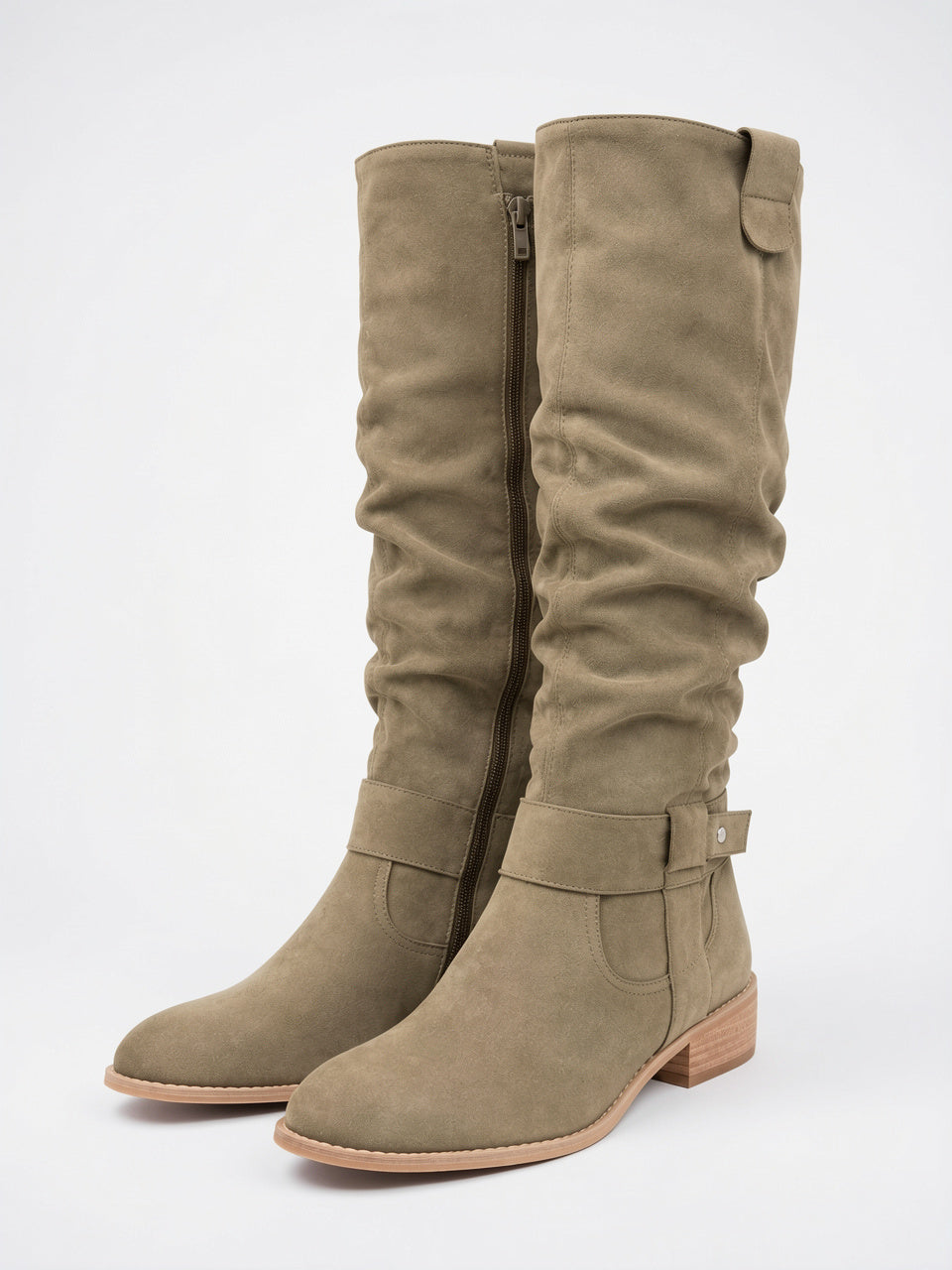 Femme Daim Bottes Genou Talon Épaisse - Vert EU 34 / US 3 / UK 2