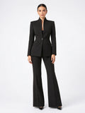 Femme Ensemble Blazer 2 Pièces Pantalon Large Tailleur - Noir S