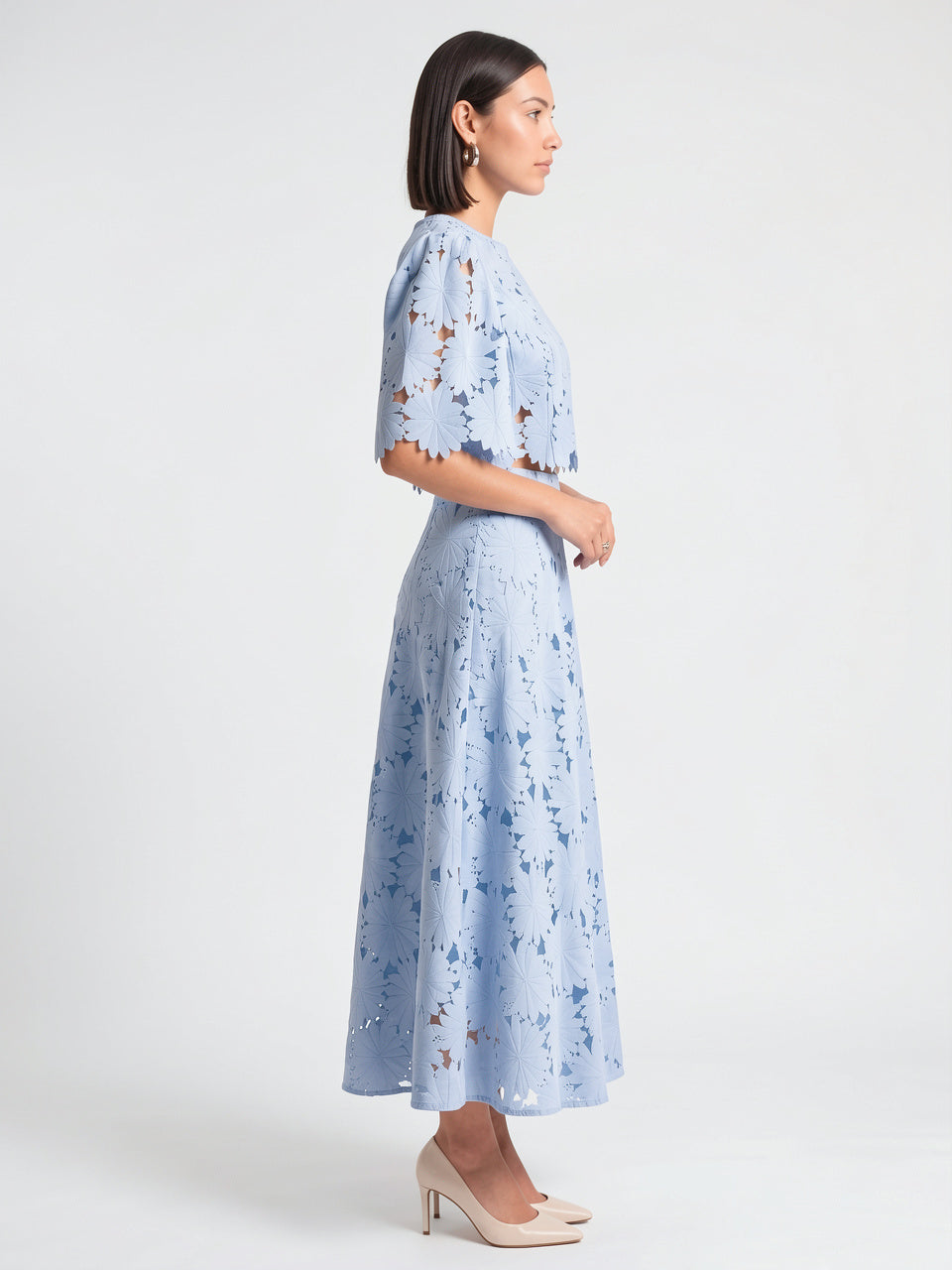 Femme Ensemble Dentelle Fleurale Jupe Robe Mi-Longue - 2