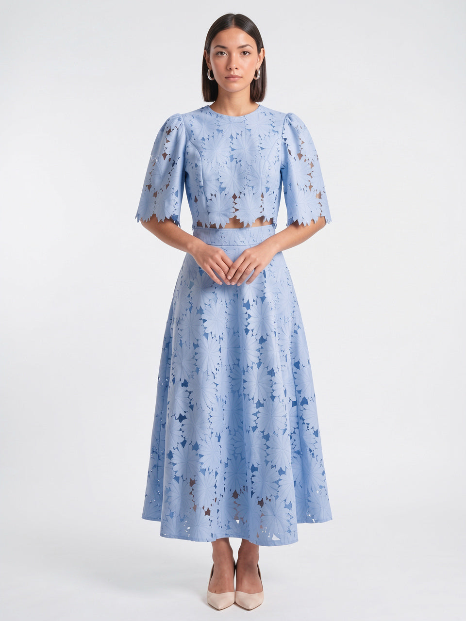 Femme Ensemble Dentelle Fleurale Jupe Robe Mi-Longue - 4