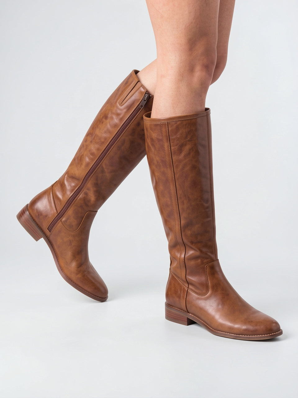 Femme Genou Cuir Éclair Latéral Western Équestre Bottes - 1