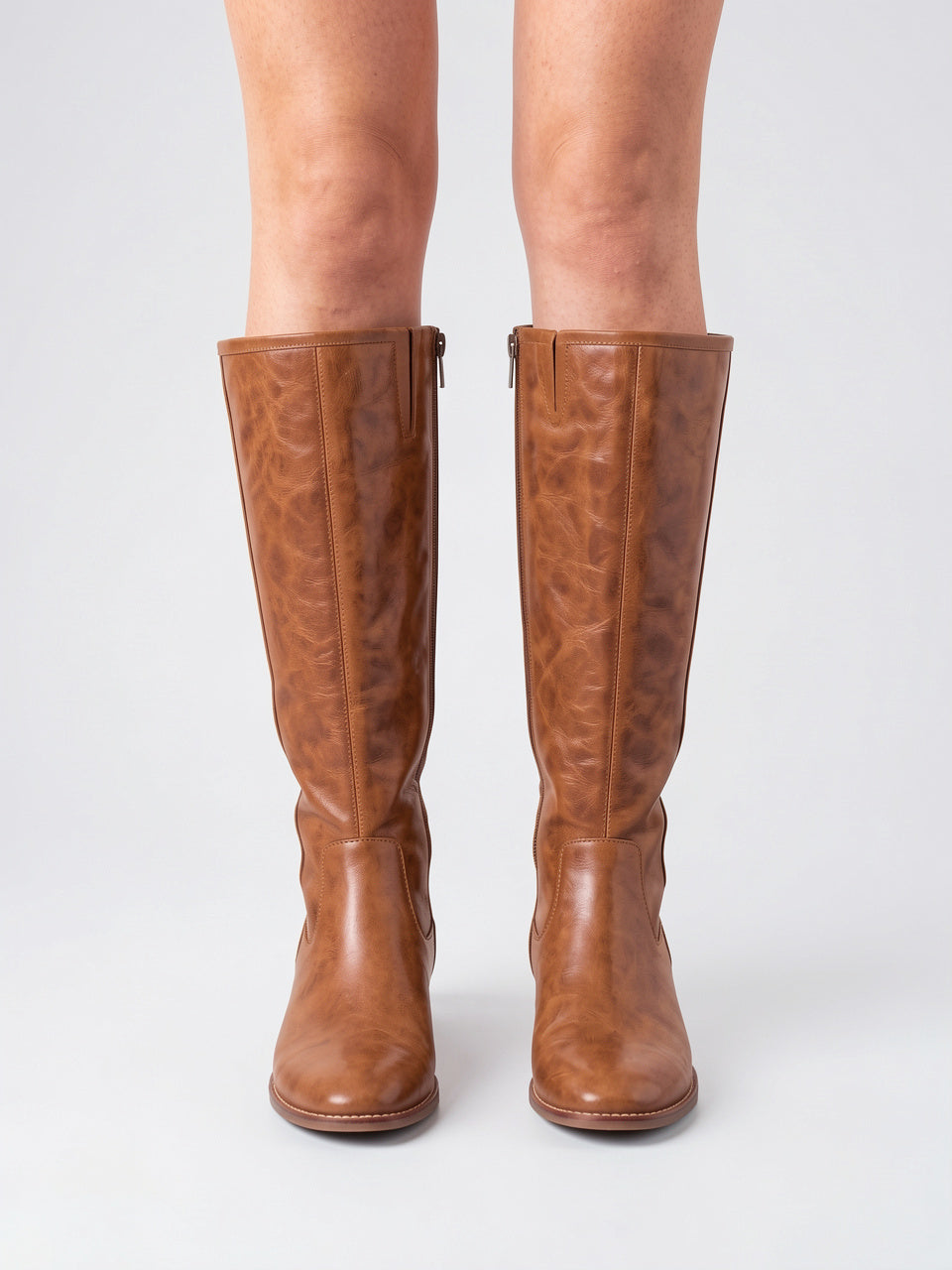 Femme Genou Cuir Éclair Latéral Western Équestre Bottes - 3