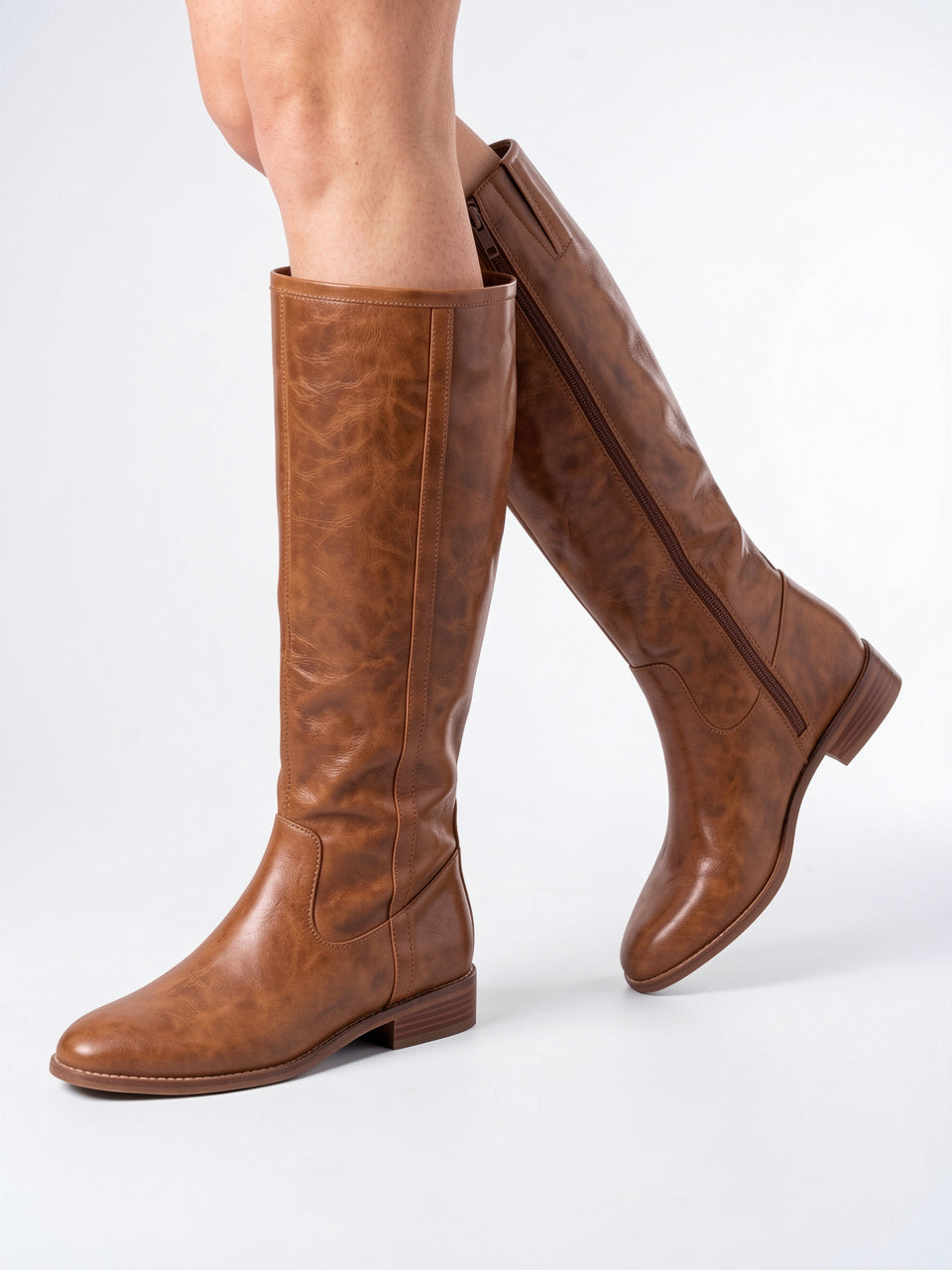 Femme Genou Cuir Éclair Latéral Western Équestre Bottes - 4