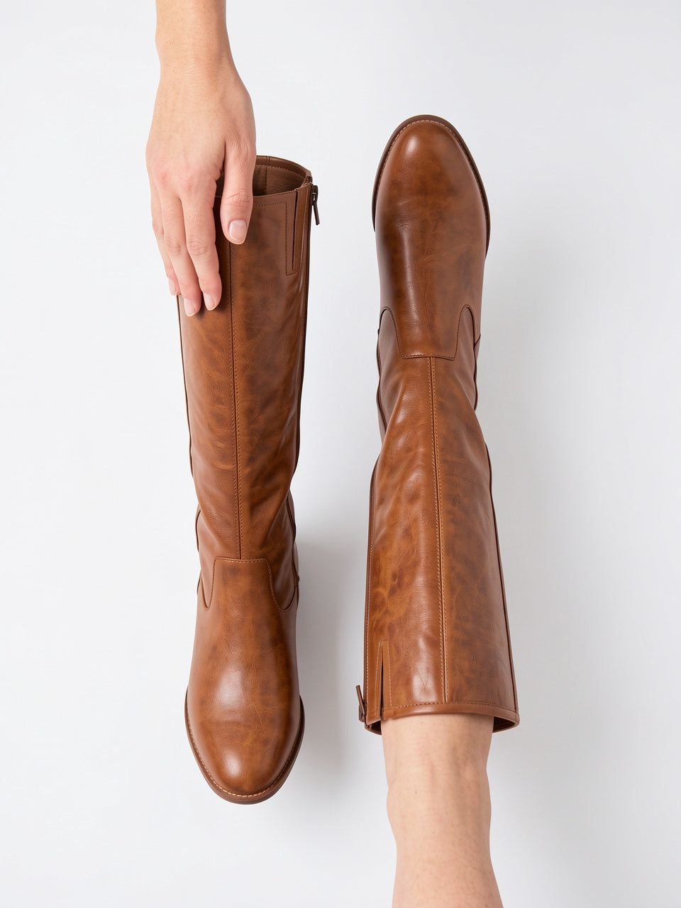 Femme Genou Cuir Éclair Latéral Western Équestre Bottes - 5