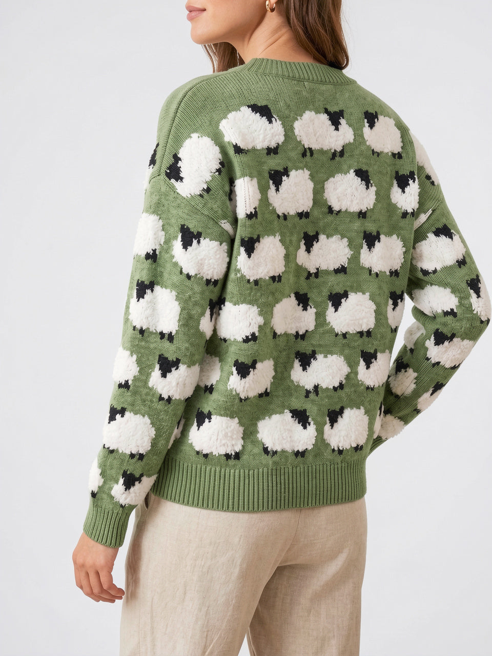 Femme Pull Col Rond Imprimé Moutons Bouclés Tricot - 2
