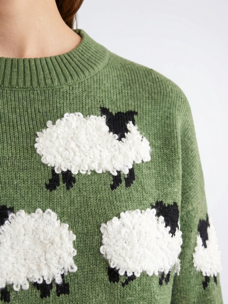 Femme Pull Col Rond Imprimé Moutons Bouclés Tricot - 3