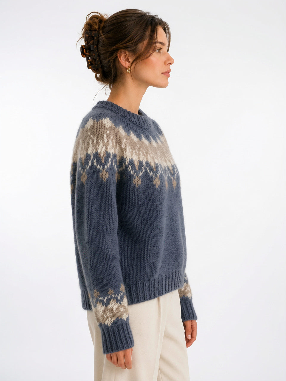 Femme Pull Effet Cachemire Col Rond Léger Chaud - 2