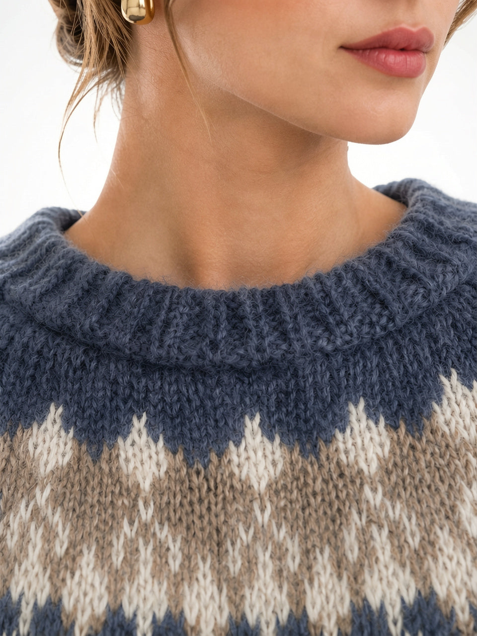 Femme Pull Effet Cachemire Col Rond Léger Chaud - 3