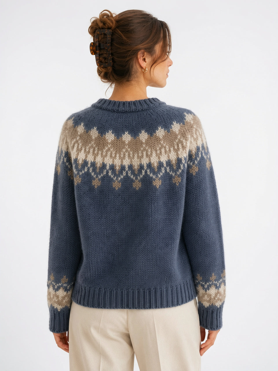 Femme Pull Effet Cachemire Col Rond Léger Chaud - 4