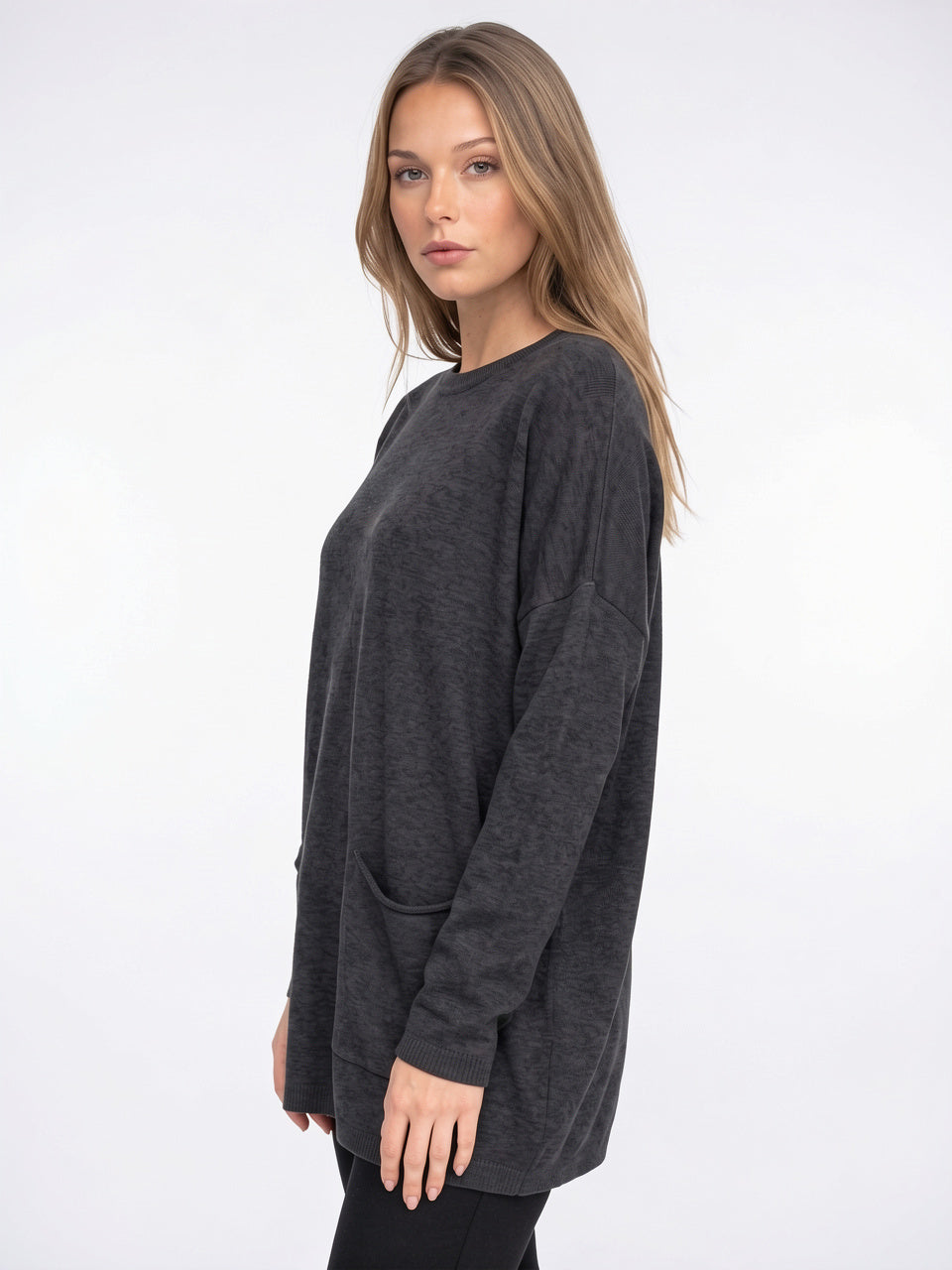 Femme Pull Tunique Maille Côtelé Poches Oversize Hiver - 2