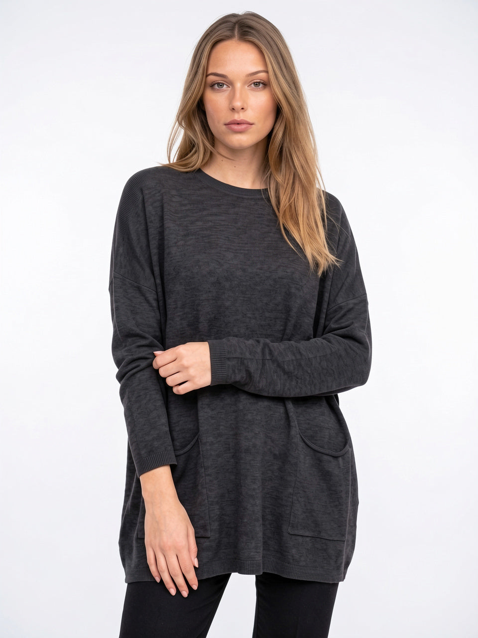 Femme Pull Tunique Maille Côtelé Poches Oversize Hiver - 4