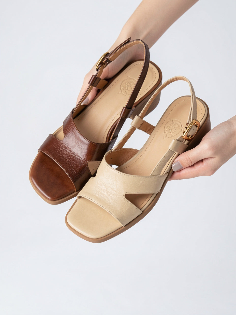 Femme Sandales Plates Cuir Bride Talon Bloc - 3
