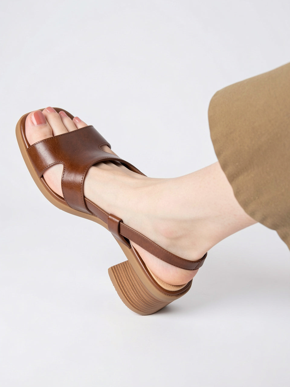 Femme Sandales Plates Cuir Bride Talon Bloc - 6