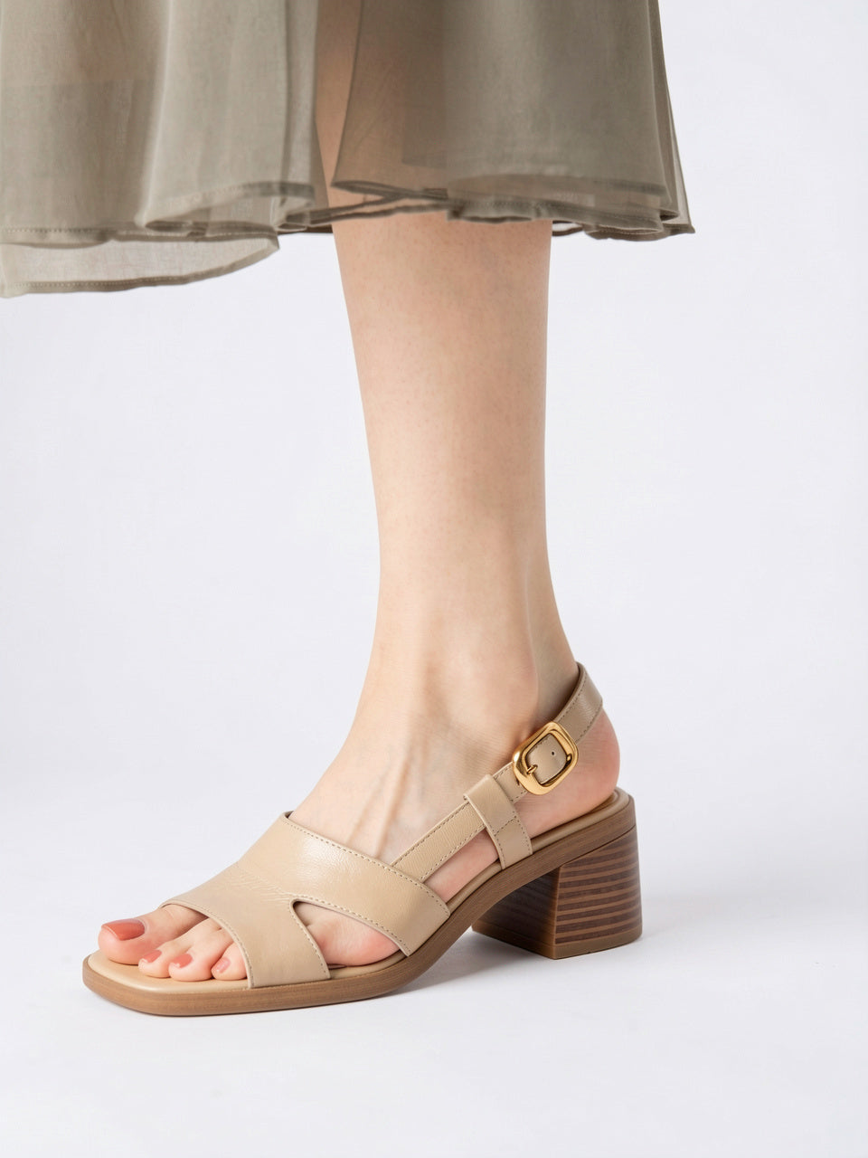 Femme Sandales Plates Cuir Bride Talon Bloc - 8