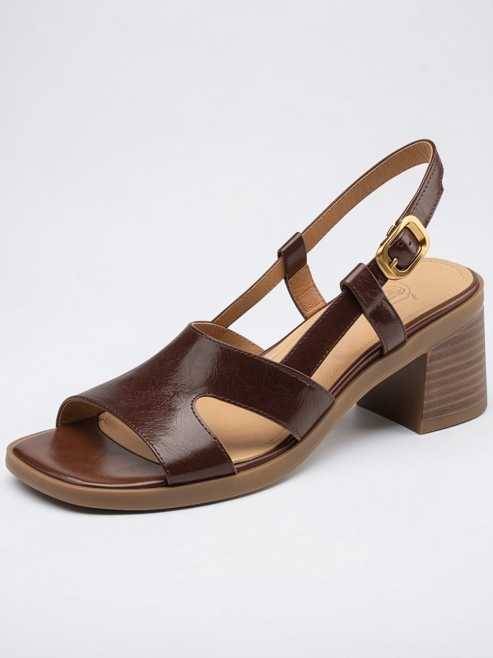 Femme Sandales Plates Cuir Bride Talon Bloc - 9