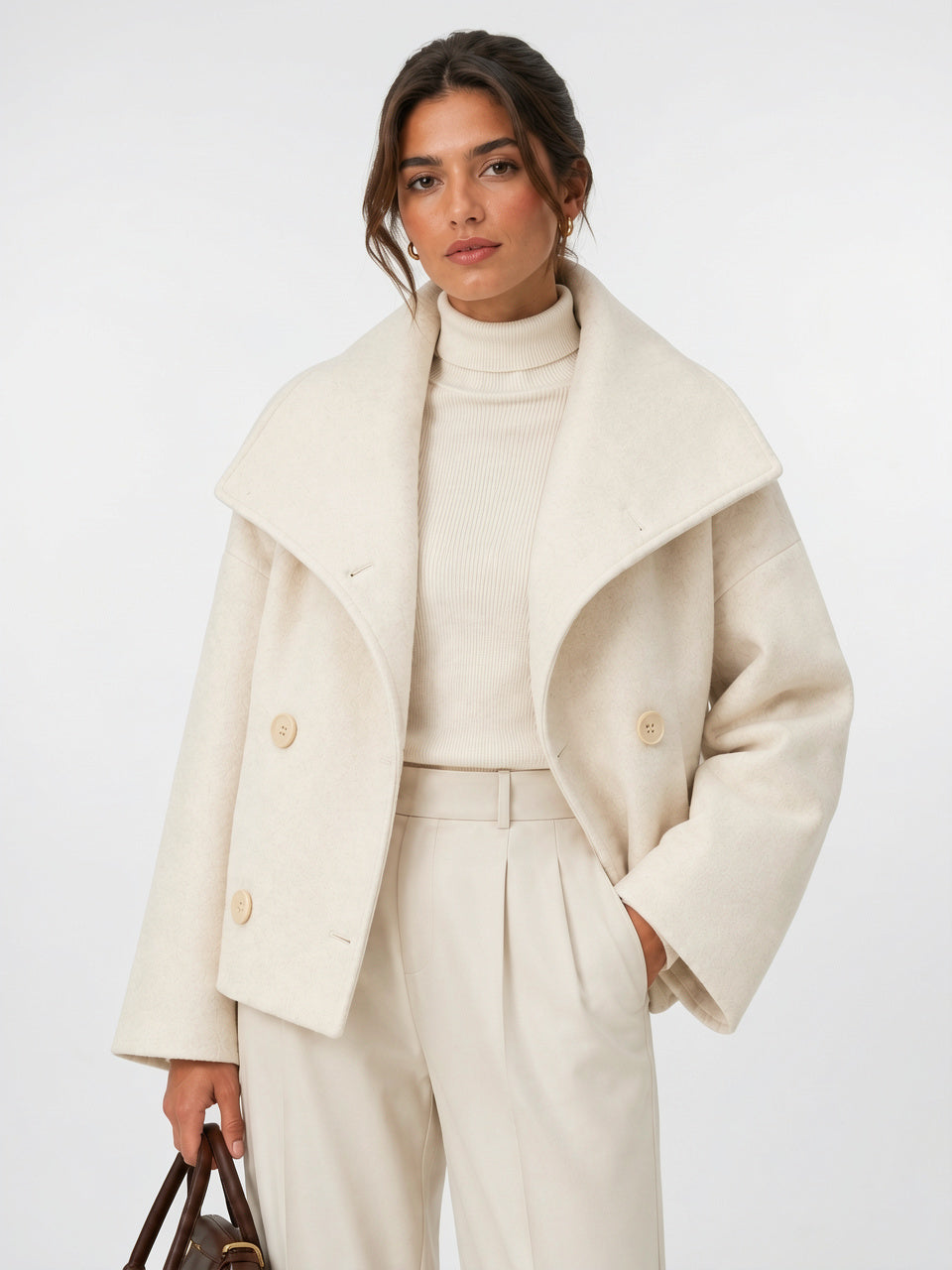 Femme Veste Courte Élégante Classique Manteau Old Money - Blanc XS