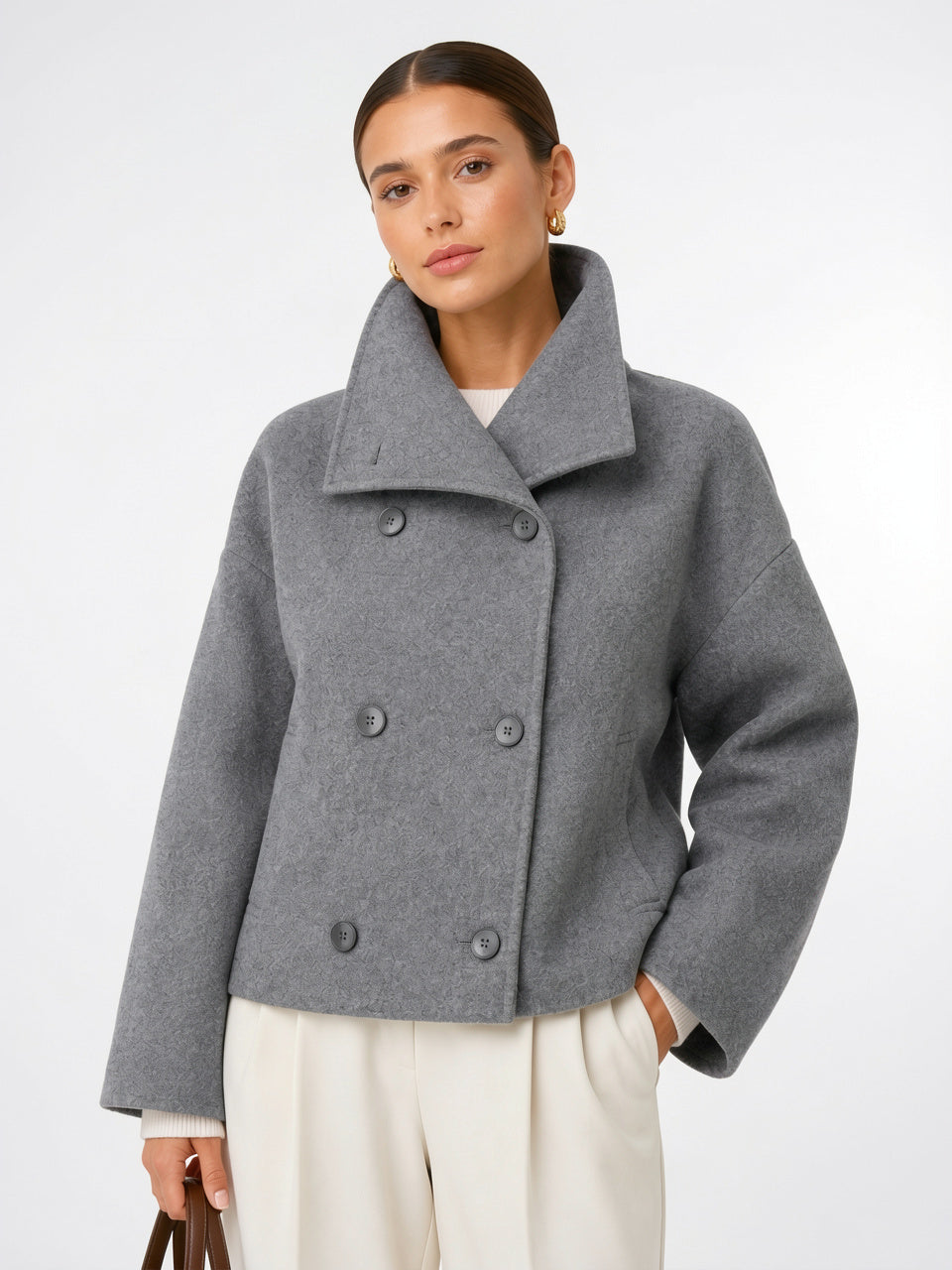 Femme Veste Courte Élégante Classique Manteau Old Money - Gris XS
