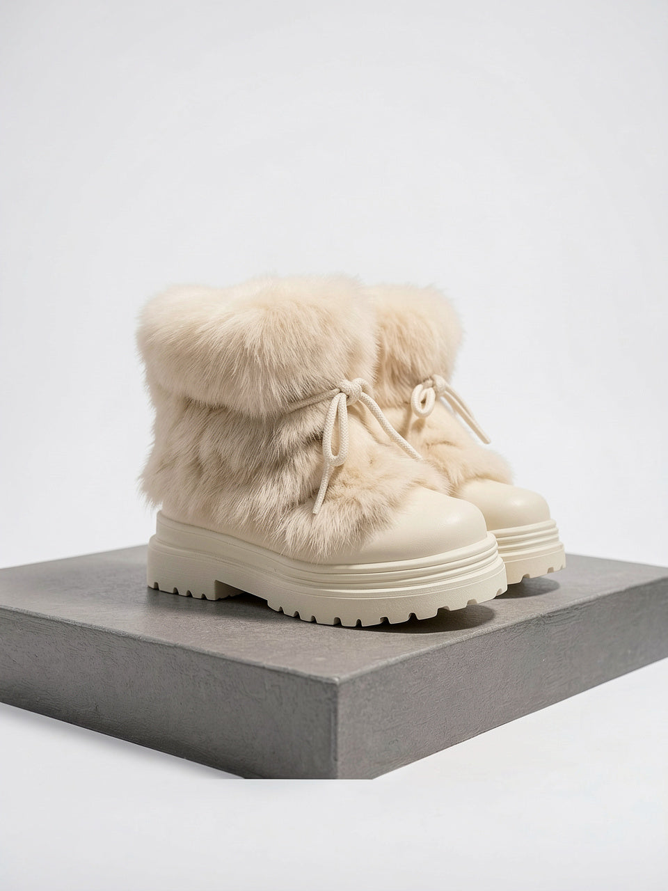 Fourrure Bottes Après-Ski Lacets Plateforme Femme - 10