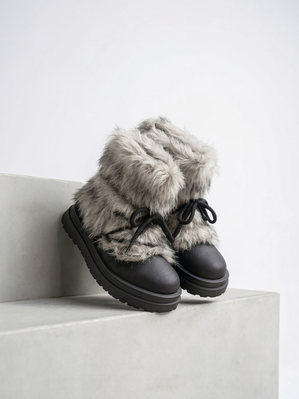 Fourrure Bottes Après-Ski Lacets Plateforme Femme - 13
